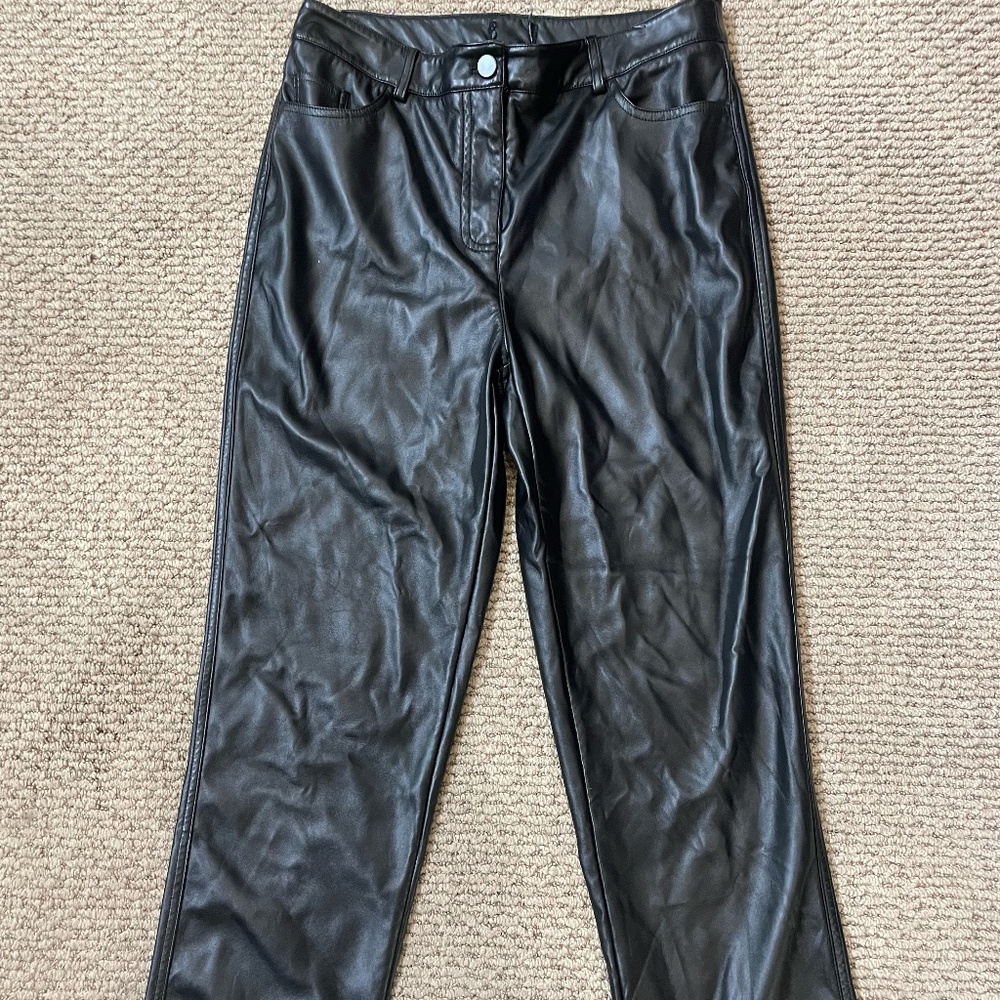 ASOS Design Petite faux leather straight leg pants in black